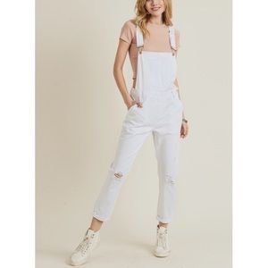 New - white distressed relax overall denim jeans